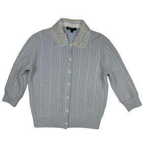 Maje Embellished Collar 3/4 Sleeve Cardigan Baby Blue Size 1 | S
